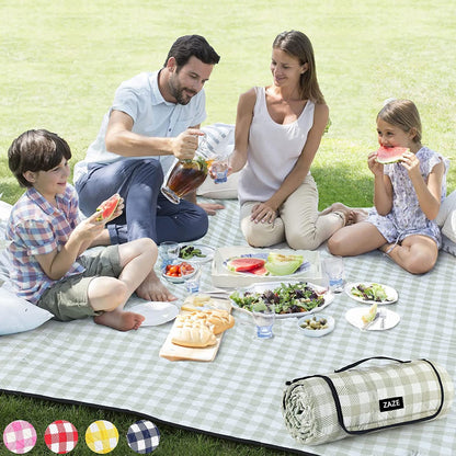 Extra Large Picnic Outdoor Blanket, 80''X80'' Waterproof Foldable Blankets Gingham Picnic Mat for Beach, Camping Grass Lawn Park Accessories Cute Couple Gifts Ideas Wedding Registry(Green White)1