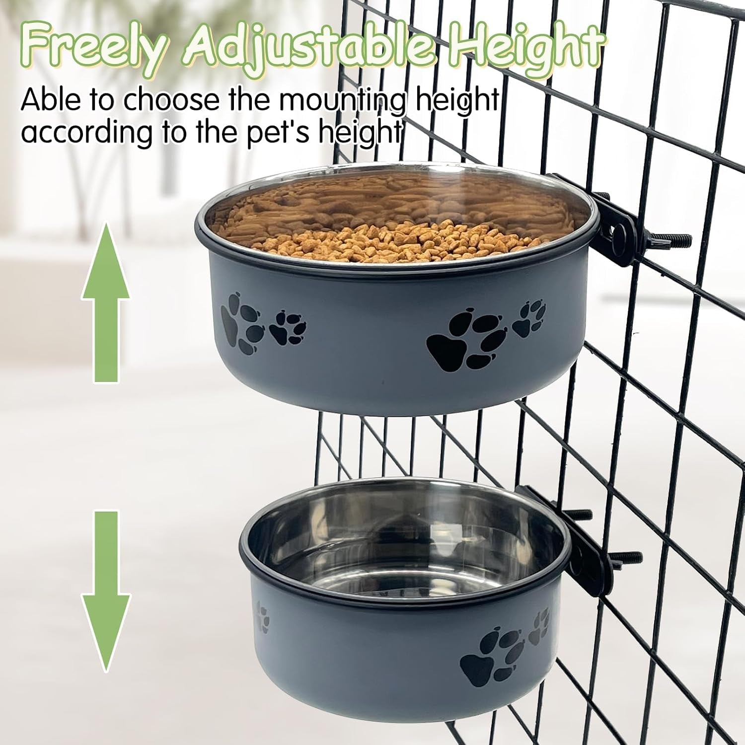 kathson-2-pcs-dog-kennel-crate-feeder-stainless-steel-no-spill-hanging-metal-pet-food-bowl-for-cats-small-medium-dogs-gray