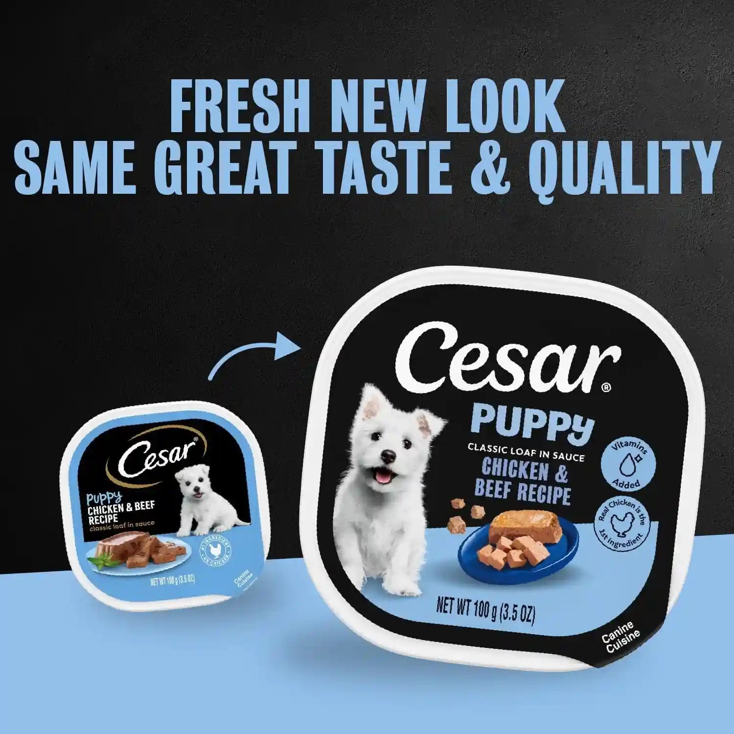 cesar-puppy-classic-loaf-wet-dog-food-chicken-beef-3-5-oz-24-count-real-chicken-1-ingredient-made-in-usa-no-fillers-or-artificial-flavors-essential-nutrients-slow-cooked-easy-peel-trays