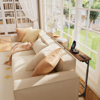 78.75” Console Table, Narrow behind Couch Table, Adjustable Sofa Tables with Outlet, for Living Room, Rustic Brown2