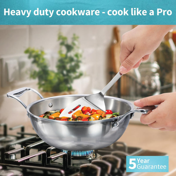 Pro 2.5 Litre Deep-Fry Pan, Triply Stainless Steel Kadhai with Stainless Steel Handles and Stainless Steel Lid, Silver (PSK25S)3