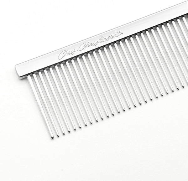 Chris Christensen 000 7.5 In. Greyhound Style Fine/Coarse Colored Butter Comb, Groom like a Professional, Rounded Corners Prevent Friction and Breakage, Solid Brass with Steel Teeth, Chrome Finish9