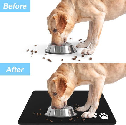 Rnivvi Dog Food Mat, 12" X 19" Footprint Absorbent Dog Cat Bowl Mat for Food and Water, Cute Anti-Slip Rubber Pet Feeding Rug Protect Floors, Puppy Placemat for Feeding & Watering Supplies, Black6