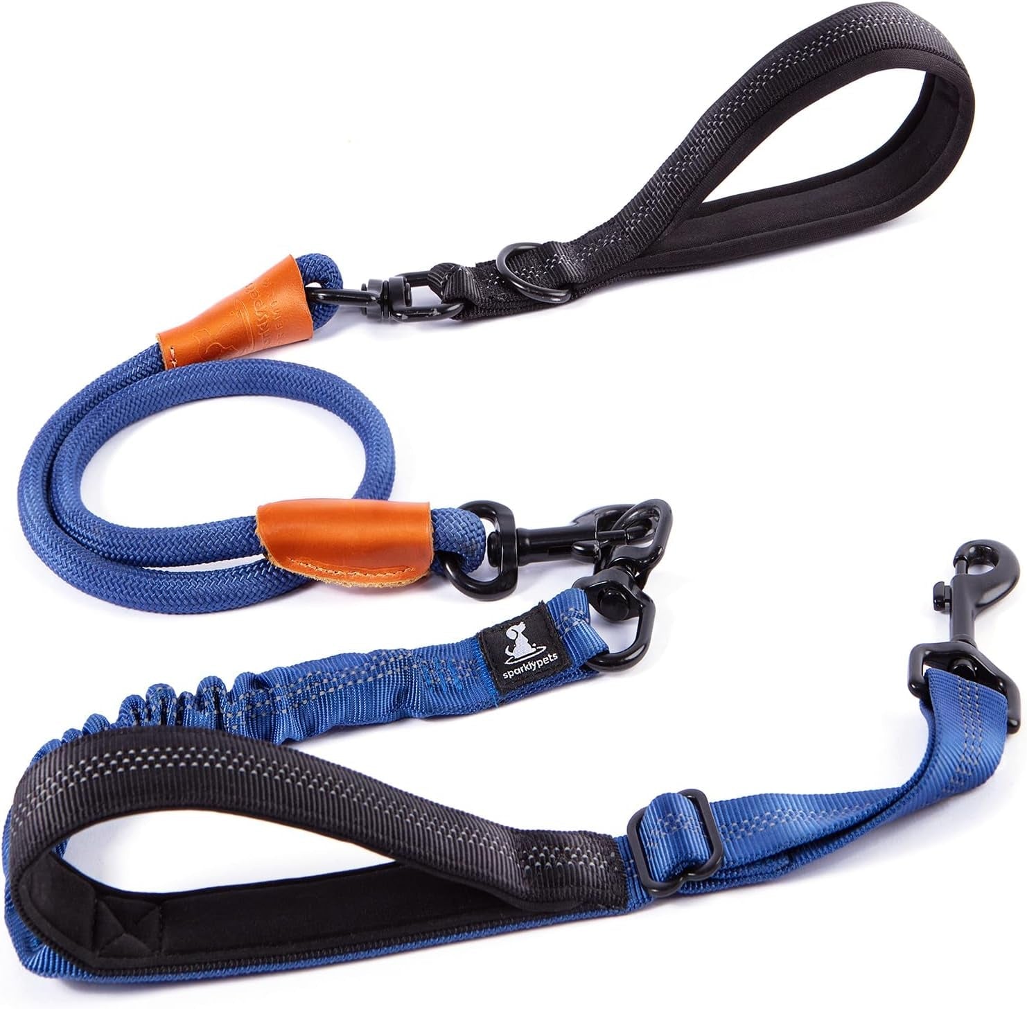 sparklypets-double-dog-leash-for-2-dogs-rope-bungee-dual-leash-for-medium-and-large-breeds-with-padded-handles-tangle-free-teal-medium-large