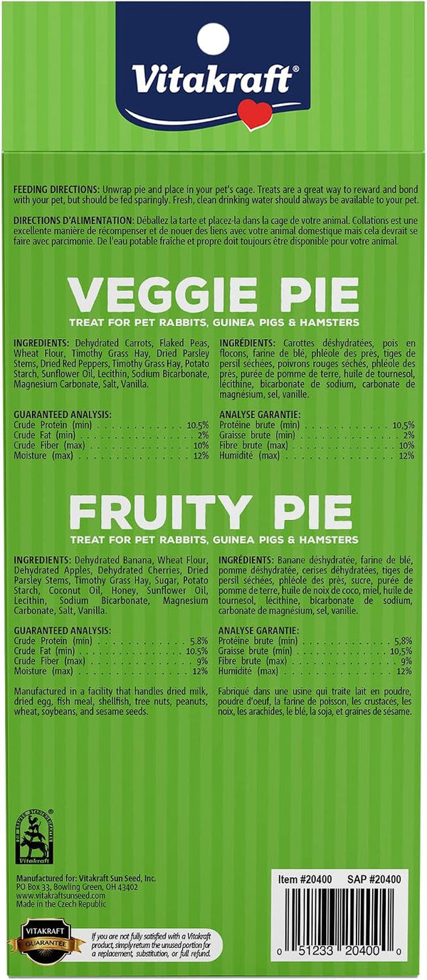 Vitakraft Veggie & Fruity Pie Treat for Pet Rabbits, Guinea Pigs, and Hamsters, 2 Pies,Brown,24" X 50", 1.27 Ounce (Pack of 1)2