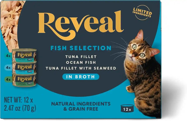 Reveal Fish Variety in Broth Wet Cat Food, 3-Flavor 12-Pack 2.47 Oz Cans1