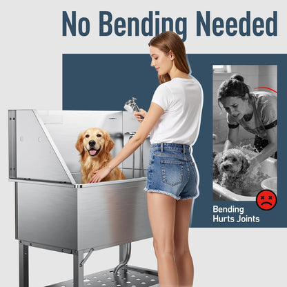 38" Stainless Steel Dog Washing Station Professional Dog Bath(38In) | Seamless Soaking Tub,Non-Slip & Leak-Proof,Bottom Storage Shelf & Hair Catcher,Pet Grooming for Small & Medium Dogs2