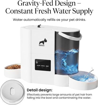 Automatic Cat Feeder 2-In-1 Cat Feeder and Gravity-Fed Water System | 3L Food Tank & 2L Water Tank for Supports 5G/2.4Ghz Dual-Band Wifi APP Remote Control | up to 10 Timed Feedings per Day6