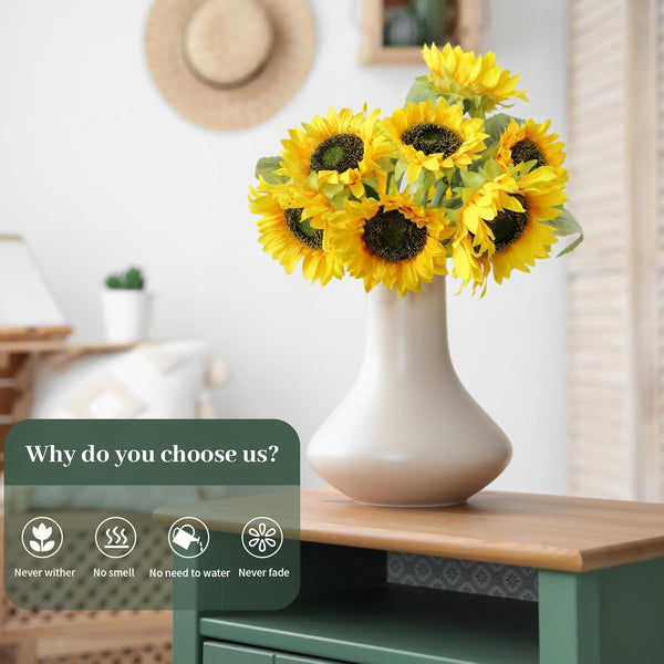 7Pcs Realistic Silk Sunflowers Artificial Flowers,12.6''Fake Sunflowers with Adjustable Long Stem&Detachable Flower Head,Perfect for Home Decor,Wedding,Diy,Sunflowers Decoration for Indoor&Outdoor5