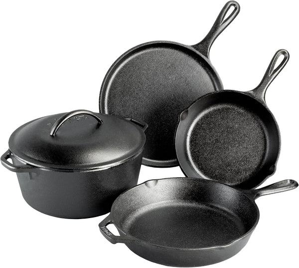 Cast Iron 5-Piece Set, Pfas-Free Pre-Seasoned Kitchen Set | Pfas-Free Cast Iron Set Includes Skillets, Griddle & Dutch Oven for Non-Toxic Everyday Cooking, Made in USA1