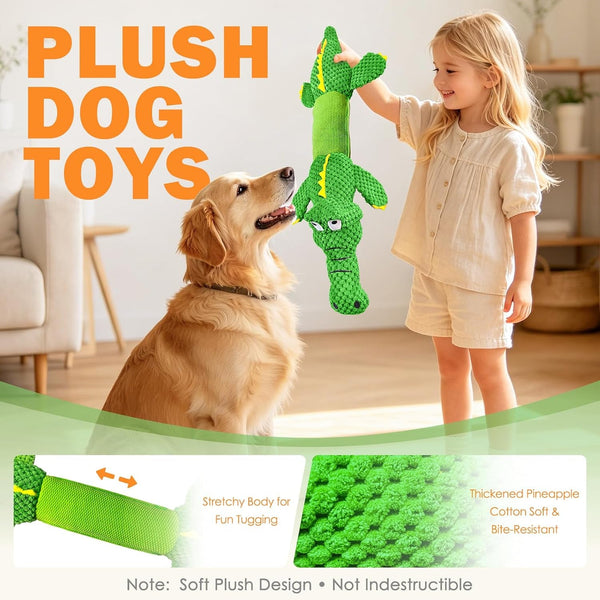 WOWBALA Dog Squeaky Toys Stretchable Crocodile for Interactive Tug of War | 24-31In Plush Chew Toy with Squeaker & Crinkle Paper, Pineapple Cotton, Ideal for Puppy Small Medium Dogs Indoor Outdoor Play4