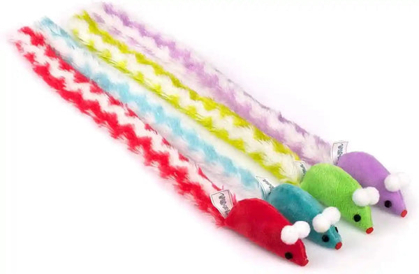 CHIWAVA 4 Packs 15 Inch Long Soft Plush Cat Toys Mice with Bell Rustle Sound Small Mouse Activity Interactive Toy10