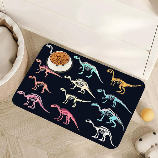 Vintage Damask Flower Dog Cat Food Mat,White Black Floral Absorbent Pet Feeding Mat for Food and Water,Non-Slip Dog Bowl Mats Floor Protector 12"X20"19