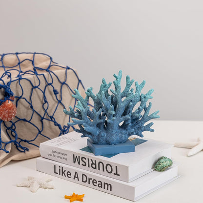 5.8" H Blue Coral Decor, Resin Coral Statue, Nautical Decorations for Home, Beach/Coastal/Ocean Themed Cabinet Shelf Tabletop Decor4