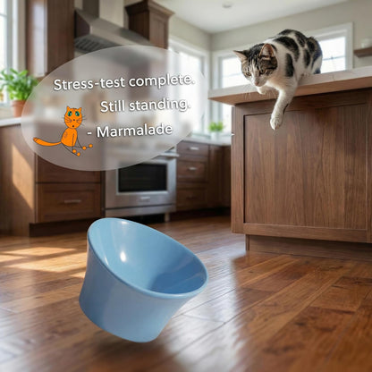 Elevated Cat Bowls for Water – Whisker & Neck Fatigue Shallow Cat Dishes – Raised Bowl for Indoor Cats – Vet-Recommended Height, Modern Pedestal Design – Non-Slip & Dishwasher-Safe – 8 Oz Powder Blue5