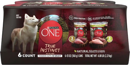 Purina ONE True Instinct Tender Cuts in Gravy with Real Turkey and Venison, and with Real Chicken and Duck High Protein Wet Dog Food Variety Pack - (Pack of 6) 13 Oz. Cans1