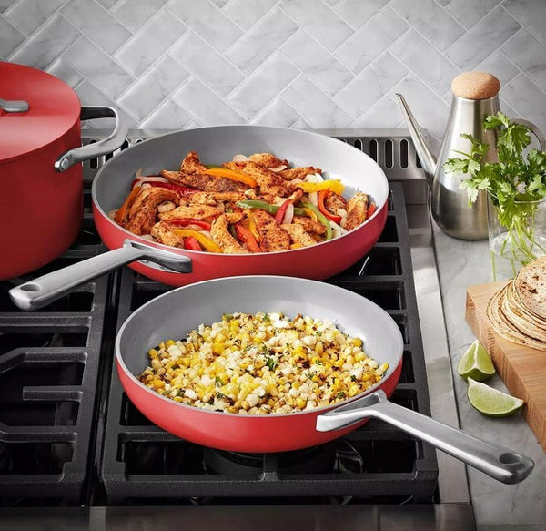 Member Mark 11 Piece Modern Ceramic Cookware Set with Smart Kitchen Tools Set (Assorted Colors) (Red)3