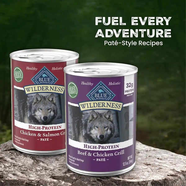 Blue Buffalo Wilderness Adult Wet Dog Food Variety Pack, Beef & Chicken Grill, 32G Protein, and Chicken & Salmon Grill, 35G Protein, Grain-Free & High-Protein, Natural, 12.5-Oz. Each (6 Cans)4