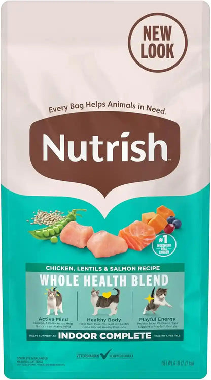 Nutrish Indoor Complete Dry Cat Food, 6 Lb. Bag (Rachael Ray) | Chicken, Lentils & Salmon Recipe, Crafted for Adult Indoor Cats, Veterinarian Reviewed Formula1