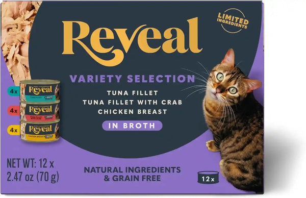 Reveal Fish Variety in Broth Wet Cat Food, 3-Flavor 12-Pack 2.47 Oz Cans8