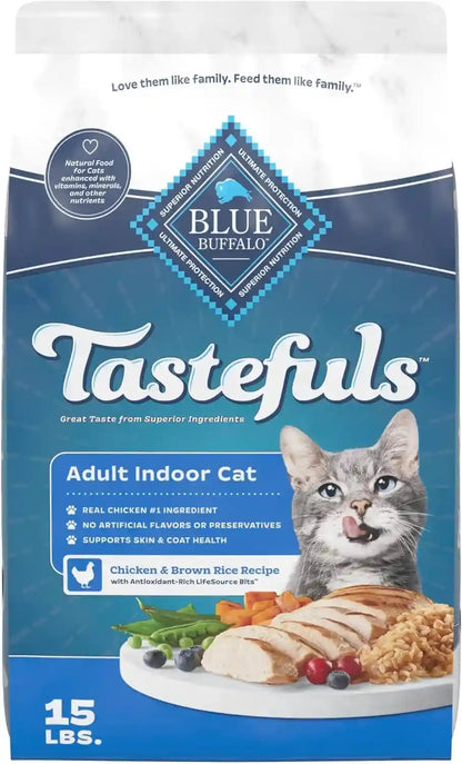 Blue Buffalo Tastefuls Chicken & Brown Rice Recipe Dry Indoor Cat Food for Adult Cats, Real Chicken First, Deliciously Healthy Natural Cat Food, Supports Digestive Care and Coat Health, 3 Lbs.20