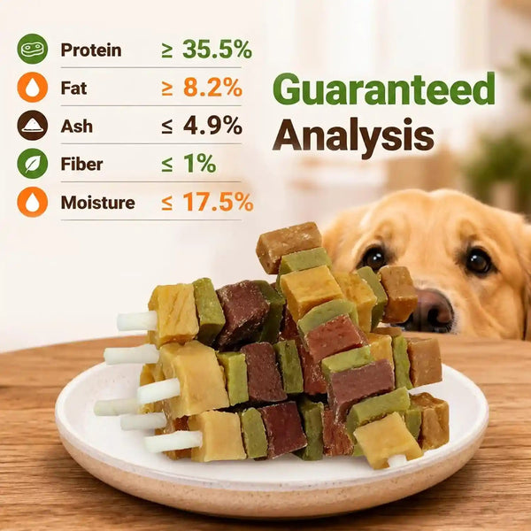 Dog Treats, Multi-Flavored Kabobs Dog Snacks, High Protein Dog Dental Chews | Made with Real Chicken, Duck, Beef, Rabbit, Salmon, Natural Dog Training Treats for Small Medium Large Dogs, 10.6Oz4