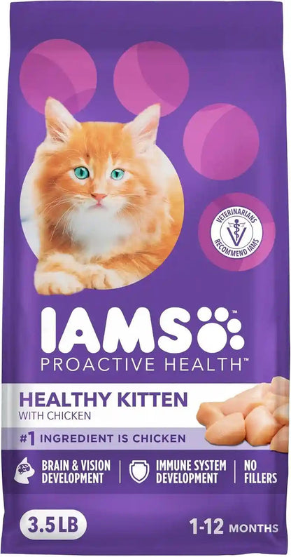 IAMS Proactive Health Healthy Kitten Dry Cat Food, Chicken, 3.5 Lb | Veterinarian-Recommended, Real Chicken #1 Ingredient, Omega-3 DHA & Taurine, Supports Digestion, Skin Health, Immune System1