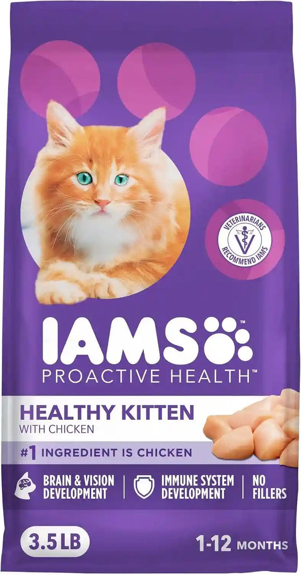 IAMS Proactive Health Healthy Kitten Dry Cat Food, Chicken, 3.5 Lb | Veterinarian-Recommended, Real Chicken #1 Ingredient, Omega-3 DHA & Taurine, Supports Digestion, Skin Health, Immune System1