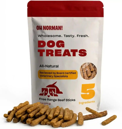 OH NORMAN! Soft Beef Jerky Dog Treats, Free-Range Beef, 6 Oz | Air-Dried, Free-Range Beef Jerky with Limited Ingredients, Gentle on Sensitive Stomachs. Great for Training & Daily Rewards1