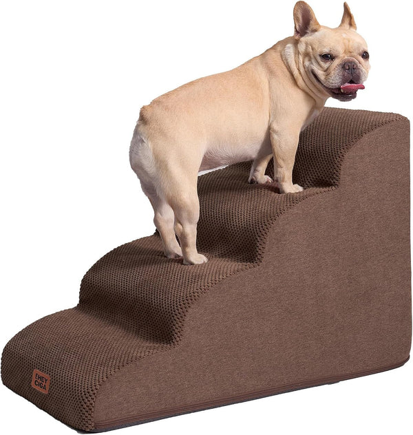 EHEYCIGA Curved Dog Stairs Ramp for 5-Step High Beds, 22.6" H Dog Steps | 33D Density of Pure Foam, for Small Dogs and Cats, Pet Stairs for High Bed Climbing, Non-Slip Balanced Pet Step Indoor, Grey12