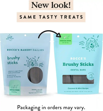 Bocce'S Bakery Brushy Sticks Dog Dental Treats, Medium Breeds (13 Oz) | Wheat-Free Dental Bars to Support Oral Health & Fresh Breath - Made with Real, Limited Ingredients in the USA2