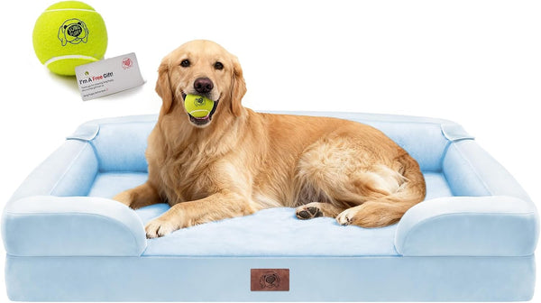 Waterproof Orthopedic Dog Bed for Extra Large Sized Dogs | Memory Foam Pet Bed Sofa with Bolster, Dog Couch with Washable Cover & Non-Slip Bottom, 42X30 Inch, Grey30