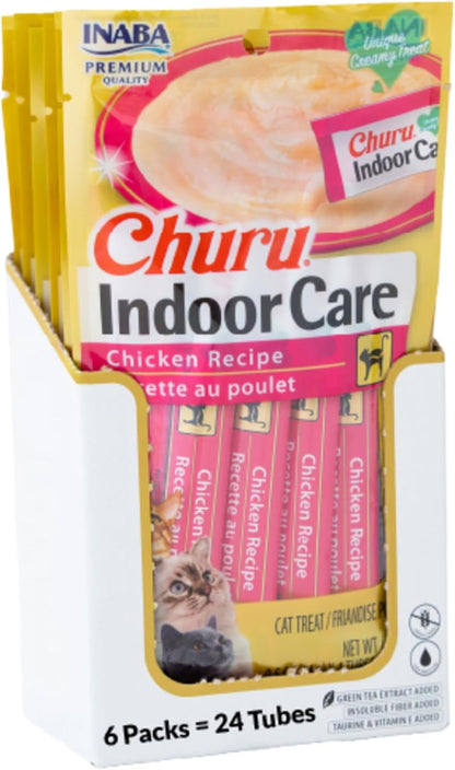 INABA Churu Indoor Care for Hairball Control, Functional Lickable Cat Treat with Taurine & Green Tea Extract, 0.5Oz Each, 24 Tubes Total, Tuna Recipe11