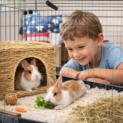 HERCOCCI Extra Large Grass House for Rabbit, Foldable & Comfortable House | Small Animal Hut Play Hideaway Bed Hay Mat Chew Toy for Bunny Guinea Pig Hamster Chinchilla (1 Pack)5