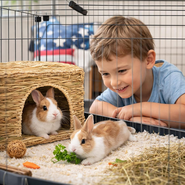 HERCOCCI Extra Large Grass House for Rabbit, Foldable & Comfortable House | Small Animal Hut Play Hideaway Bed Hay Mat Chew Toy for Bunny Guinea Pig Hamster Chinchilla (1 Pack)5