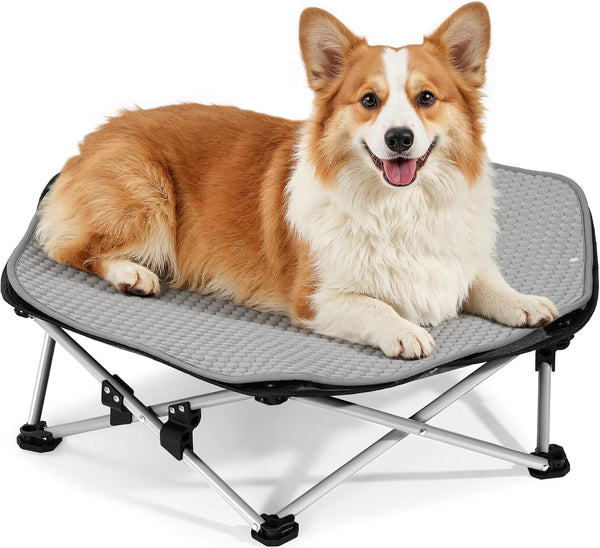 Pecute Raised Dog Bed with Cooling Mat, Elevated Pet Cot for Small Dogs, M | Breathable Textilene Mesh, Outdoor Camping & Beach, Steel Frame,130 Lbs Heavy Duty Support, Tool-Free 3-Second Quick Assembly10