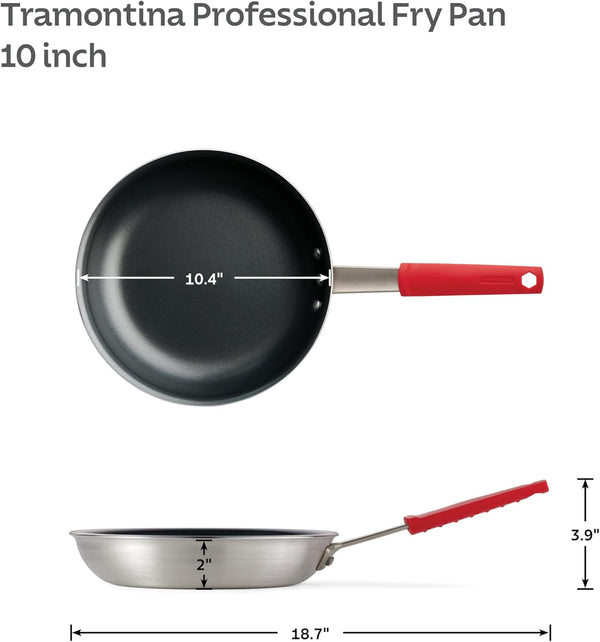 Professional 10-Inch Non Stick Frying Pan | Heavy-Gauge Aluminum Skillet with Reinforced Nonstick Coating, Red Handle, Dishwasher and Oven Safe, Made in Brazil4