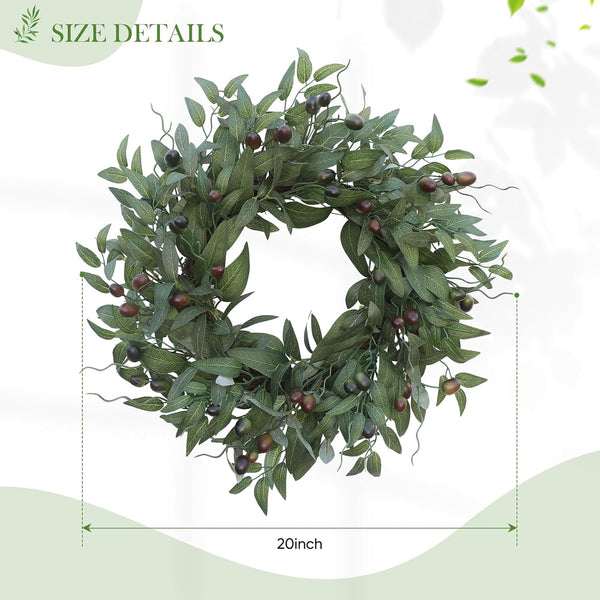 Olive Wreaths 20 Inch Wreath for Front Door with Purely Handmade Realistic Dense Olive Leaf Olive Berry, Elegant Home Decor Wreath Ideal for Front Doors, Hallways, Any Area You Want to Brighten4