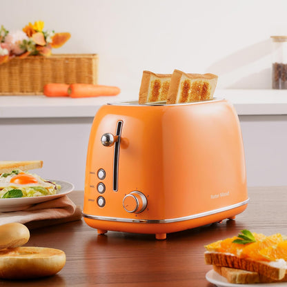 2 Slice Toaster Retro Stainless Steel with Bagel, Cancel, and Defrost Functions, 6 Bread Shade Settings, Extra Wide Slots and Removable Crumb Tray, Orange7