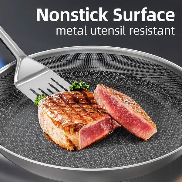 3Pc Hybrid Nonstick Frying Pans Set, 8, 10 & 12" Pans | Stainless Steel Pans,Chef'S Pan,Skillets Dishwasher & Oven Safe, Stay-Cool Handles,Induction Compatible – Metal Utensil Safe6