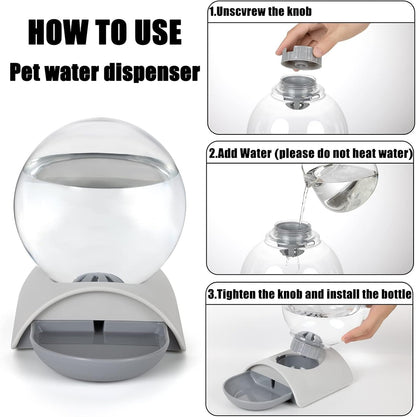 Pet Water Dispenser, 2.8L Automatic Gravity Cat Water Dispenser for Cats, Dogs & Rabbit, Detachable Cat Dog Water Dish Feeder with Spherical Waterer Bubble, Grey3
