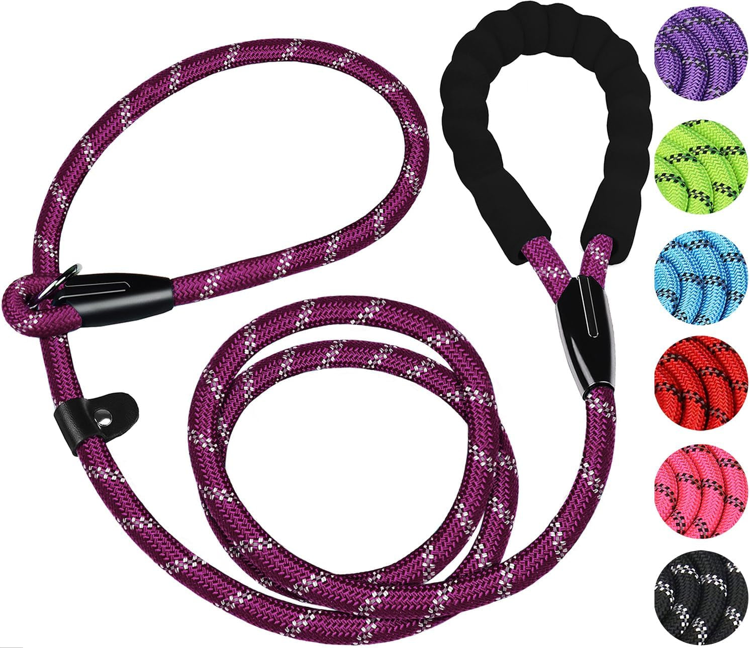 dog-leash-6-ft-heavy-duty-dog-leashes-durable-premium-quality-strong-rope-slip-leash-with-comfortable-padded-handle-and-highly-reflective-threads-for-small-medium-and-large-dogs-black