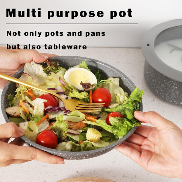 Gray Non Stick Pot and Pan Set with Removable Handle, Ceramic Cookware Set Detachable Handle, 5Pcs Induction Kitchen Camping Stackable Pots Pans, Dishwasher/Oven Safe, PTFE/PFAS/PFOA Free4