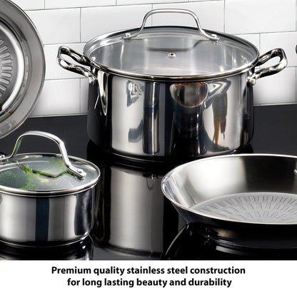 Performa Stainless Steel Cookware Set 12 Piece Induction Oven Broiler Safe 500F Pots and Pans, Dishwasher Safe Silver2