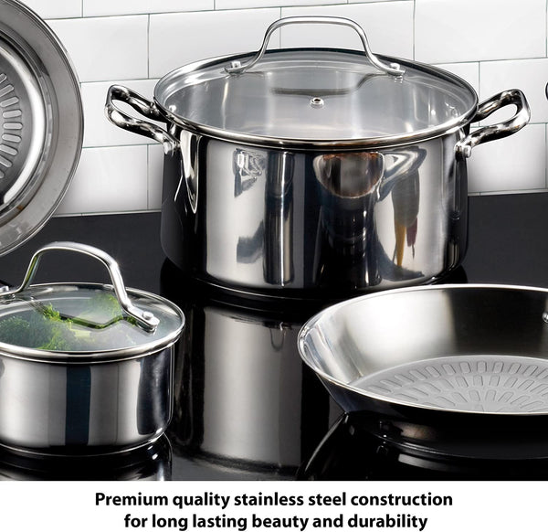 Performa Stainless Steel Cookware Set 12 Piece Induction Oven Broiler Safe 500F Pots and Pans, Dishwasher Safe Silver2