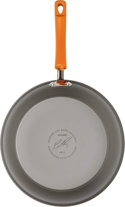 Brights Hard-Anodized Aluminum Nonstick Cookware Set with Glass Lids, 10-Piece Pot and Pan Set, Gray with Orange Handles9