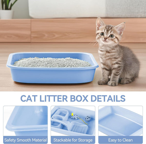 Blue Cat Litter Box Set, Small Cat Kitten Starter Kit with Litter Scoop, Cat Bowl, Kittens Toy; Heated Cat Bed Indoor, Microwavable Heating Pads for Cats with 2 Cozy Covers4