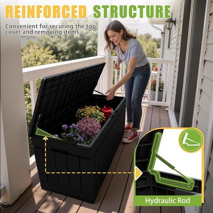 Outdoor Storage Box 82 Gallon Storage Bin with Lid for Patio Furniture, Garden Tools, Pool Supplies, Waterproof and UV Resistant, Lockable, Black5