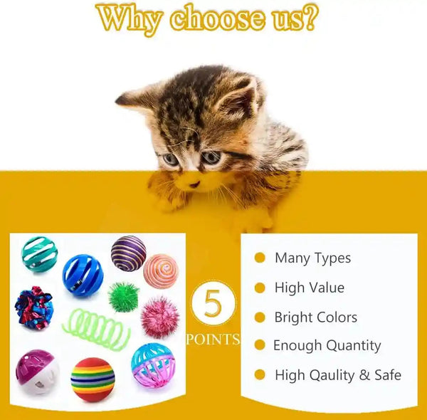 LASOCUHOO Cat Toys Kitten Assortment - Rainbow, Crinkle, Sparkle, Bell & Sisal Balls for All Cats - 30 Packs3