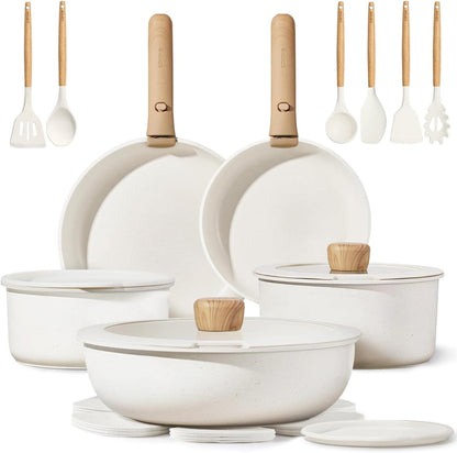 21Pcs Pots and Pans Set Non Stick, Cookware Set Detachable Handle | Induction Compatible, Dishwasher & Oven Safe, Space Saving, Camping Cooking Set, Kitchen Set, White1